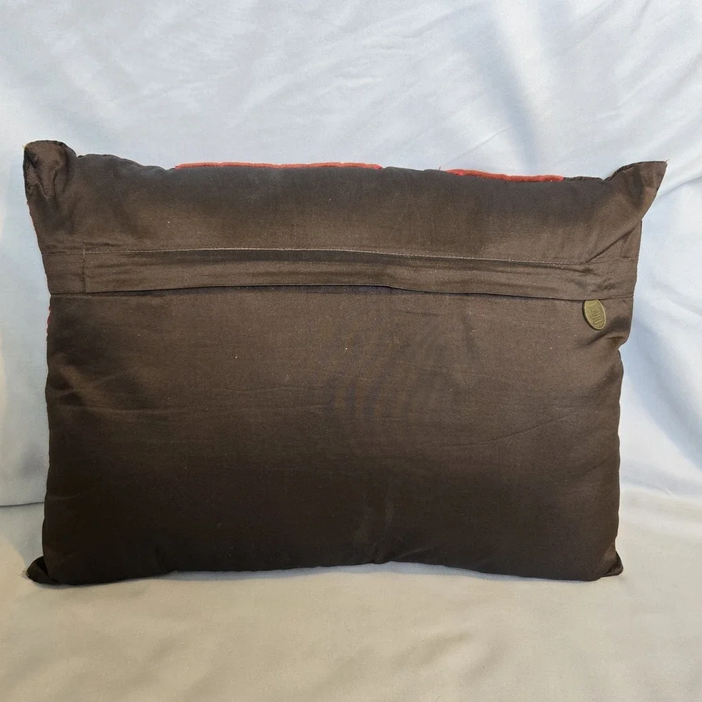 Pier 1 Floral Rose Throw Pillow 16x12 Velvet Embroidered Brown Red Orange Green